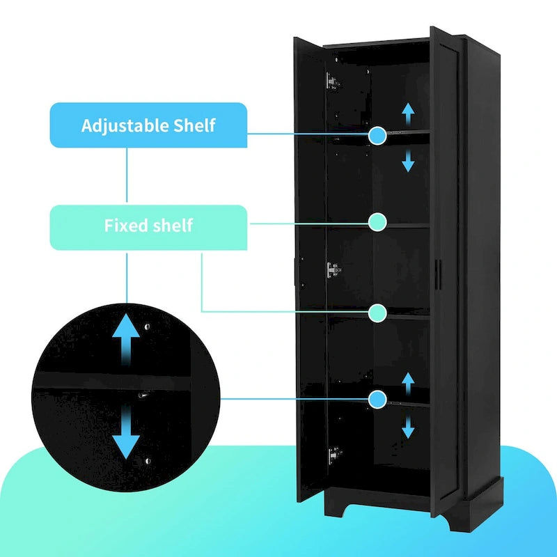 Meuble de rangement 2 portes avec finition bois noir et étagères réglables