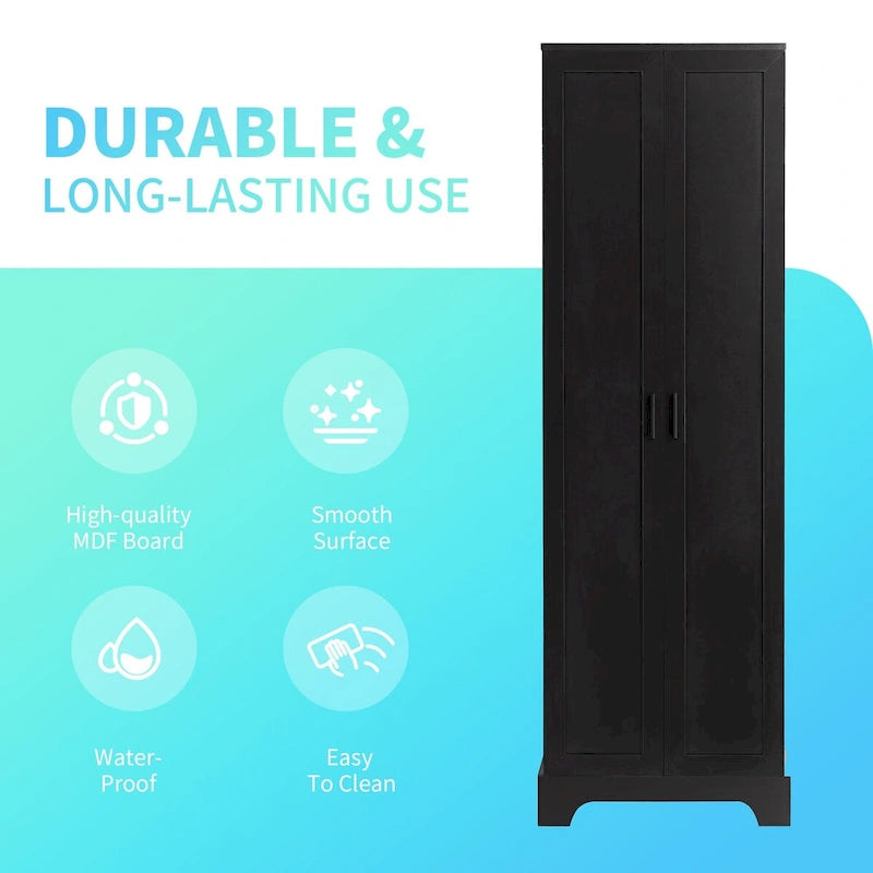 Meuble de rangement 2 portes avec finition bois noir et étagères réglables