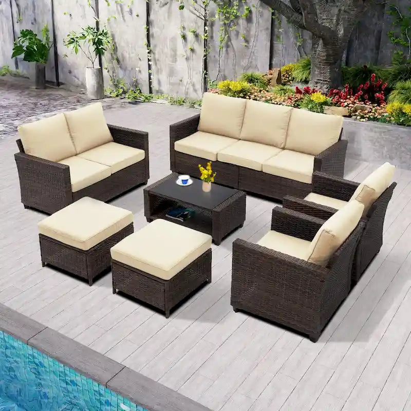 Ensemble de jardin 9 personnes avec coussins