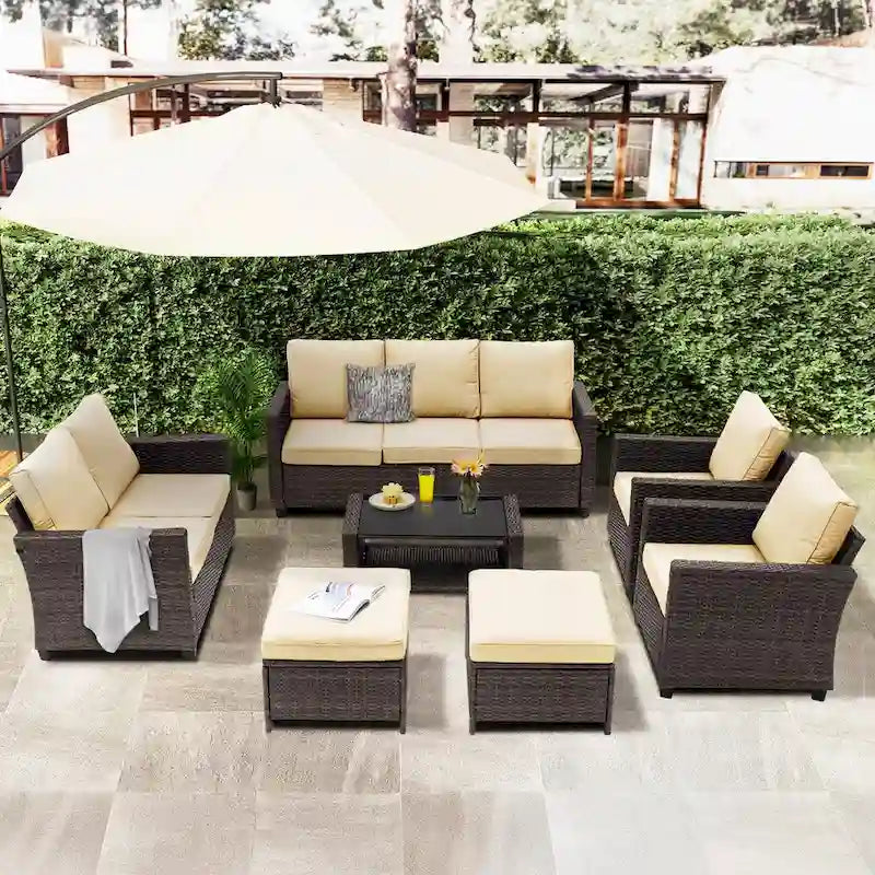 Ensemble de jardin 9 personnes avec coussins