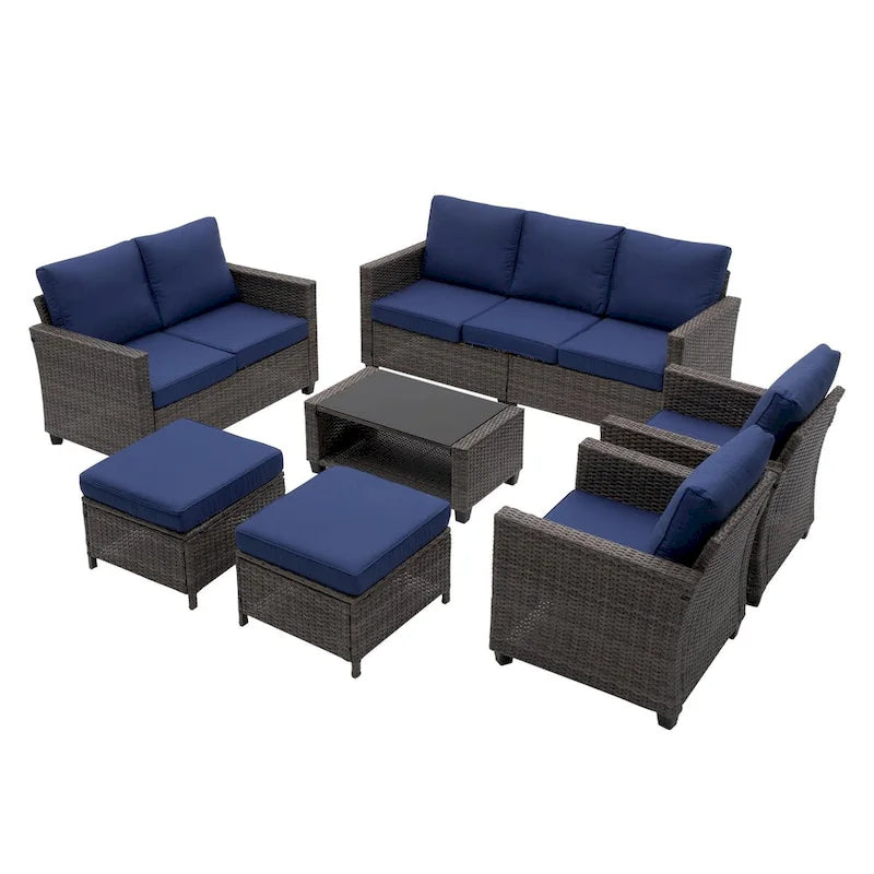 Ensemble de jardin 9 personnes avec coussins