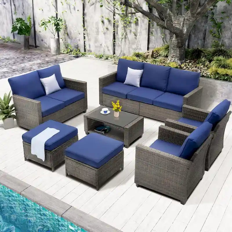 Ensemble de jardin 9 personnes avec coussins