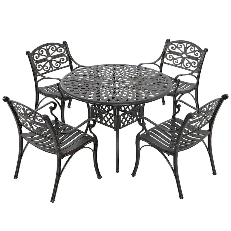 Ensemble de salle à manger Nuu Garden pour terrasse, 5 pièces en aluminium moulé avec trou de parasol de 2,24 pouces