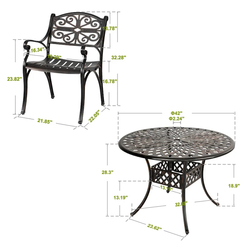 Ensemble de salle à manger Nuu Garden pour terrasse, 5 pièces en aluminium moulé avec trou de parasol de 2,24 pouces