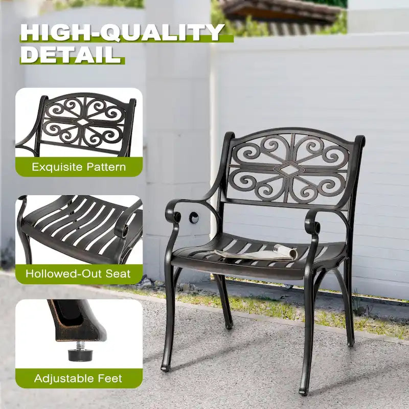 Ensemble de salle à manger Nuu Garden pour terrasse, 5 pièces en aluminium moulé avec trou de parasol de 2,24 pouces