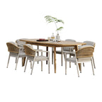 Ensemble de salle à manger d'extérieur 7 pièces Hares Farmhouse en bois d'acacia avec coussins par Christopher Knight Home