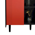 Bahut MDF Noir & Rouge/Bleu avec 2 Tiroirs, Placard & Étagères Ouvertes