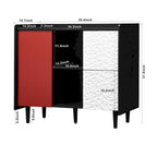 Bahut MDF Noir & Rouge/Bleu avec 2 Tiroirs, Placard & Étagères Ouvertes