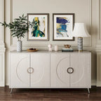 Buffet 4 portes en MDF noir vieilli/champagne avec étagères réglables et pieds en métal