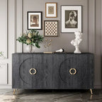 Buffet 4 portes en MDF noir vieilli/champagne avec étagères réglables et pieds en métal