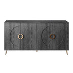 Buffet 4 portes en MDF noir vieilli/champagne avec étagères réglables et pieds en métal