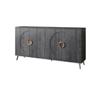 Buffet 4 portes en MDF noir vieilli/champagne avec étagères réglables et pieds en métal
