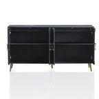 Buffet 4 portes en MDF noir vieilli/champagne avec étagères réglables et pieds en métal