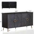 Buffet 4 portes en MDF noir vieilli/champagne avec étagères réglables et pieds en métal