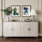 Buffet 4 portes en MDF noir vieilli/champagne avec étagères réglables et pieds en métal