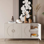 Buffet 4 portes en MDF noir vieilli/champagne avec étagères réglables et pieds en métal