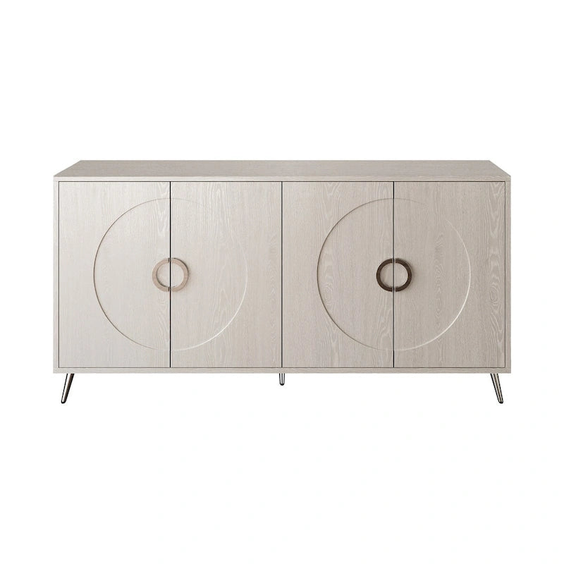 Buffet 4 portes en MDF noir vieilli/champagne avec étagères réglables et pieds en métal