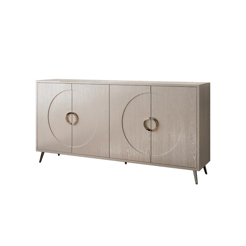 Buffet 4 portes en MDF noir vieilli/champagne avec étagères réglables et pieds en métal