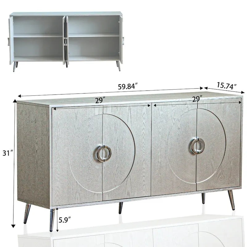 Buffet 4 portes en MDF noir vieilli/champagne avec étagères réglables et pieds en métal