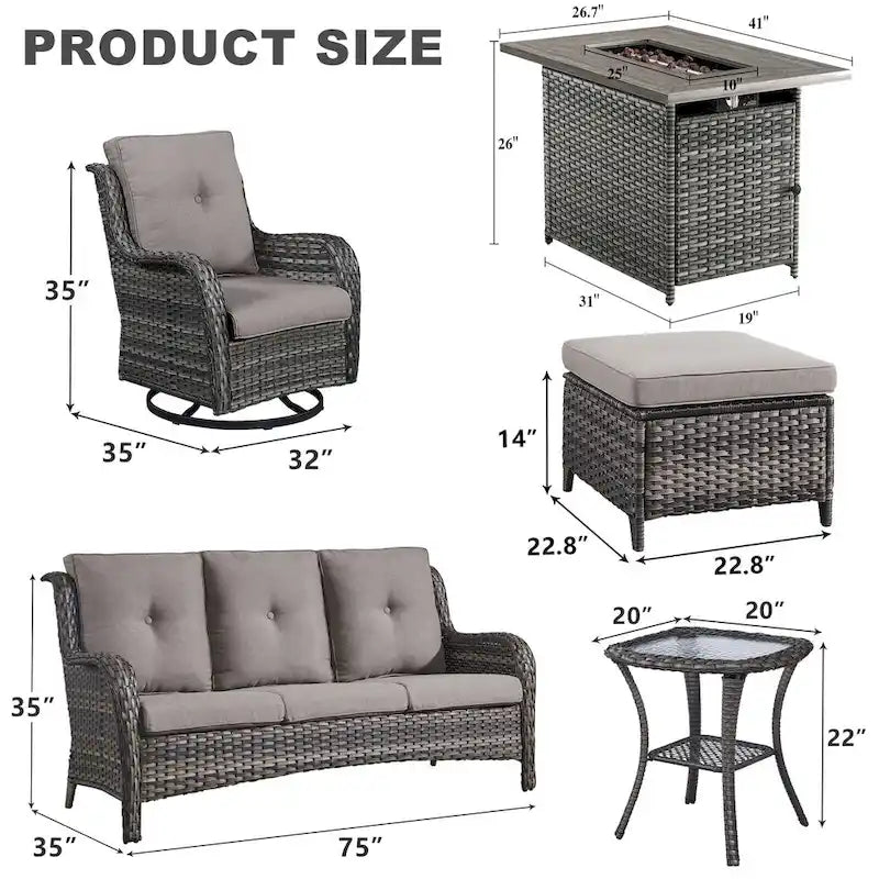 Canapé d'extérieur avec fauteuil pivotant Poufs Table Foyer - Gris