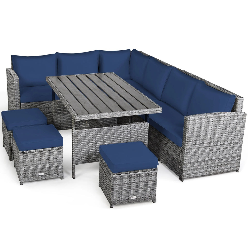 Ensemble de salle à manger Costway 7 pièces en rotin pour terrasse, canapé sectionnel et pouf - Voir détails