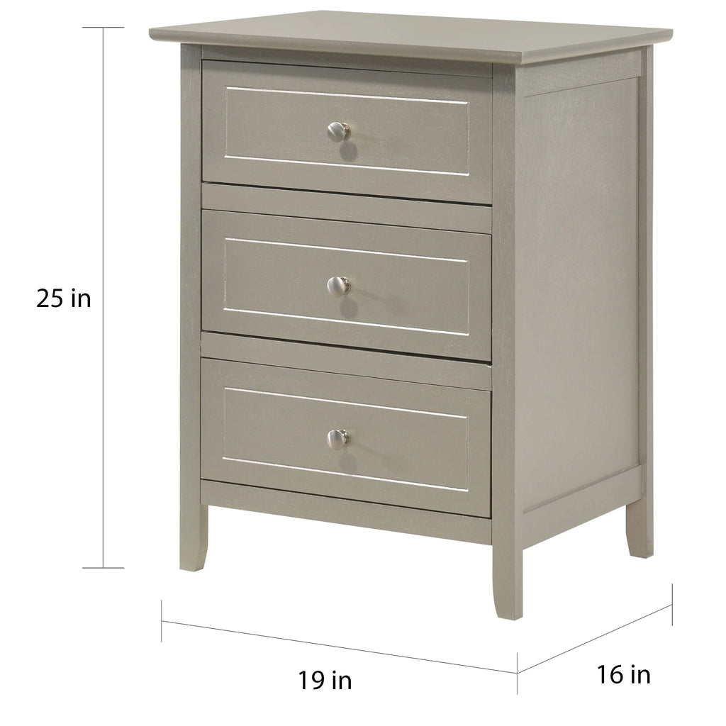 Table de chevet Daniel de style transitionnel en bois, à 3 tiroirs