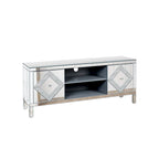 Meuble TV de 150 cm avec portes miroir en losange et rangement pour téléviseurs jusqu'à 65 pouces