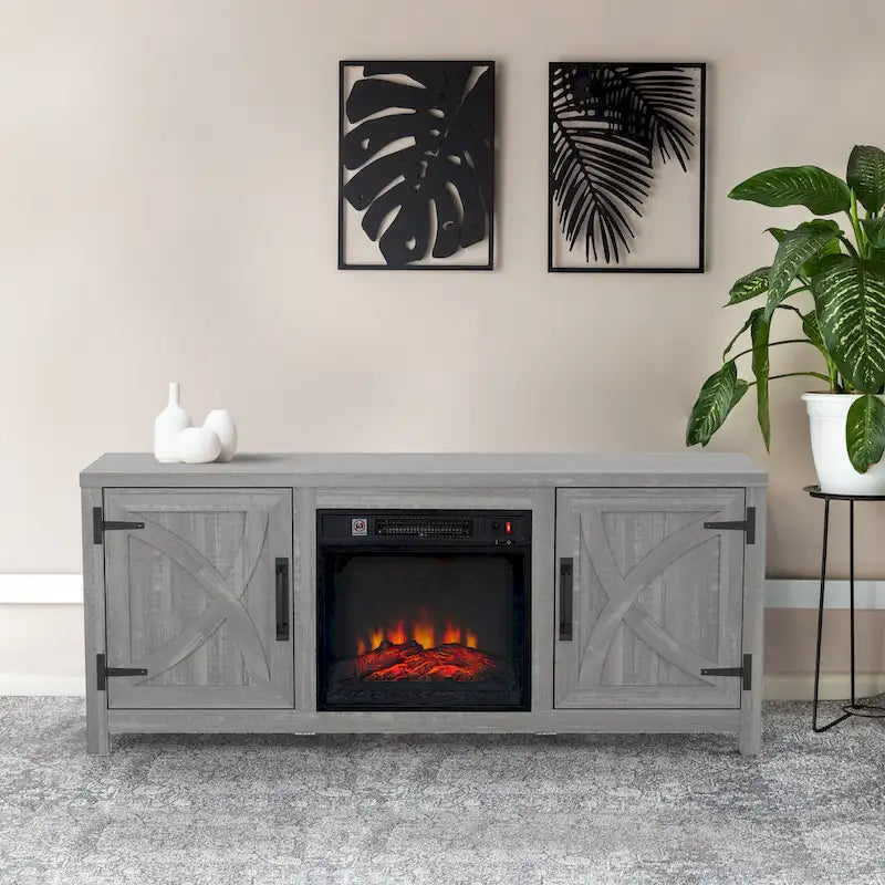 Meuble console de 147 cm avec foyer électrique pour téléviseurs jusqu'à 65 pouces