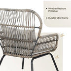 Ensemble bistrot 3 pièces en osier pour conversation, salon de jardin en rotin résistant aux intempéries avec coussins
