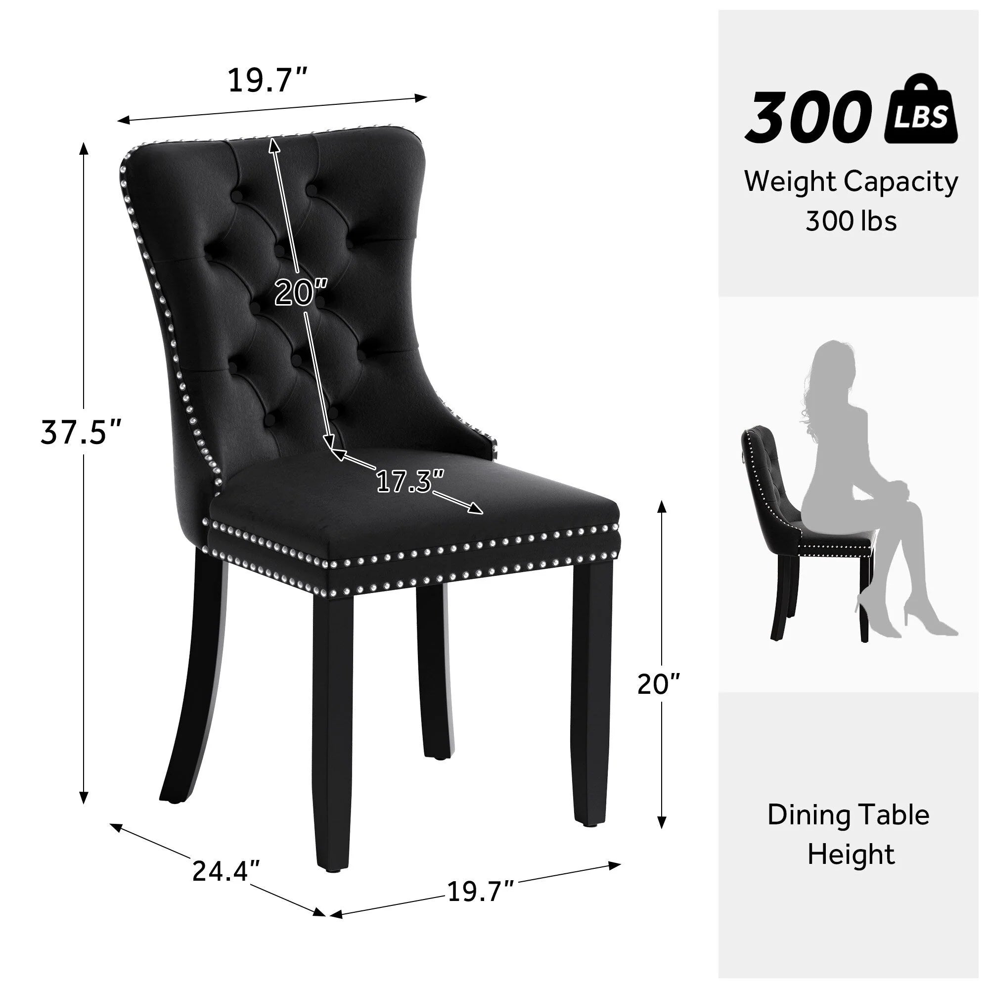 Chaise de salle à manger capitonnée en velours avec pieds en bois massif, lot de 6