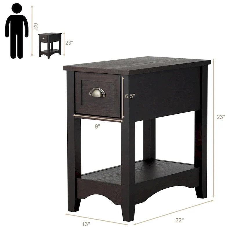 Gymax Lot de 2 Tables d'appoint Contemporaines Compactes avec Tiroir - 13" X 22" X 23" (L x l x H)