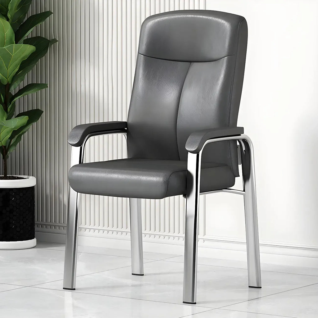 Chaise de bureau HomeyFad moderne en cuir et métal à 4 pieds avec accoudoirs