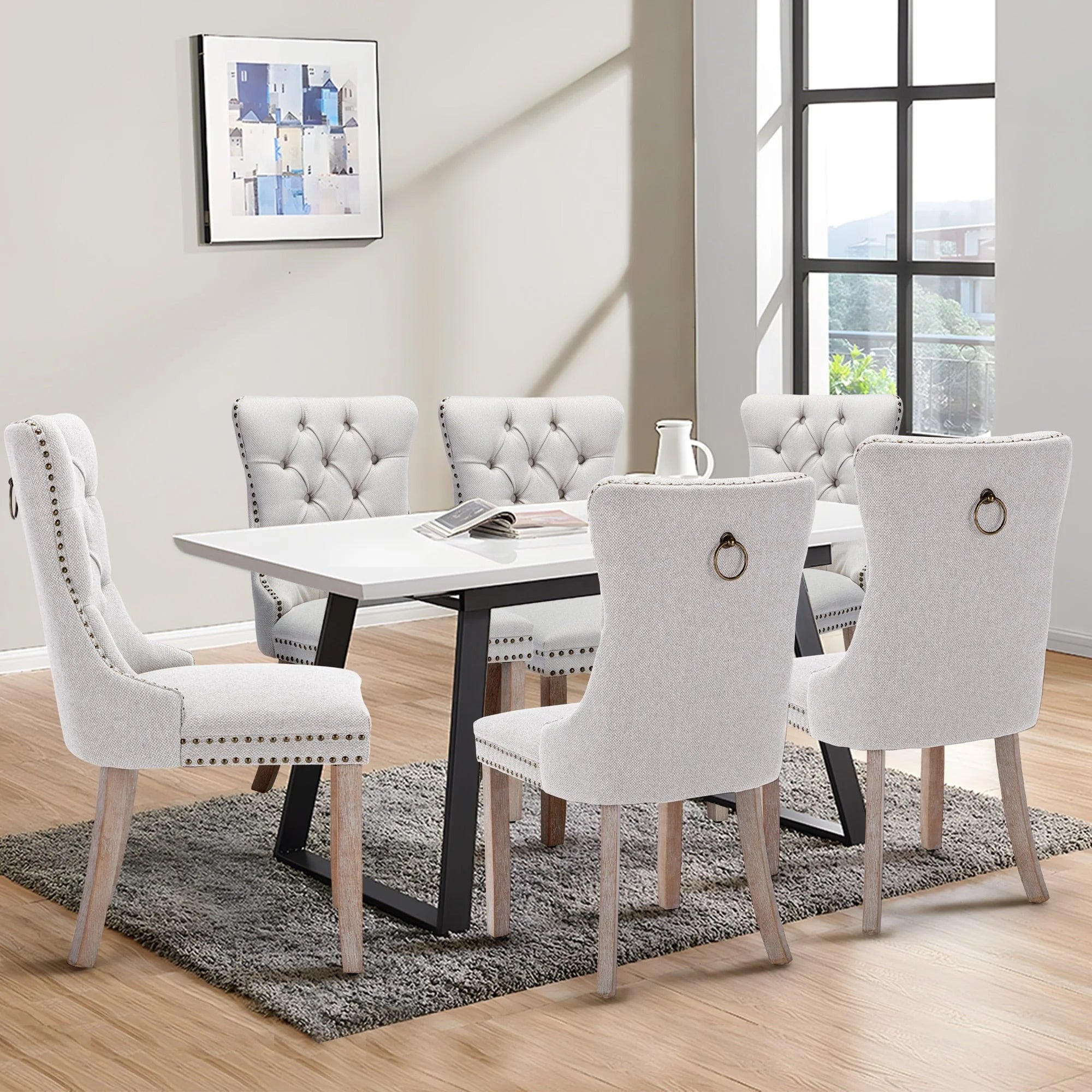 Chaise de salle à manger capitonnée en velours avec pieds en bois massif, lot de 6