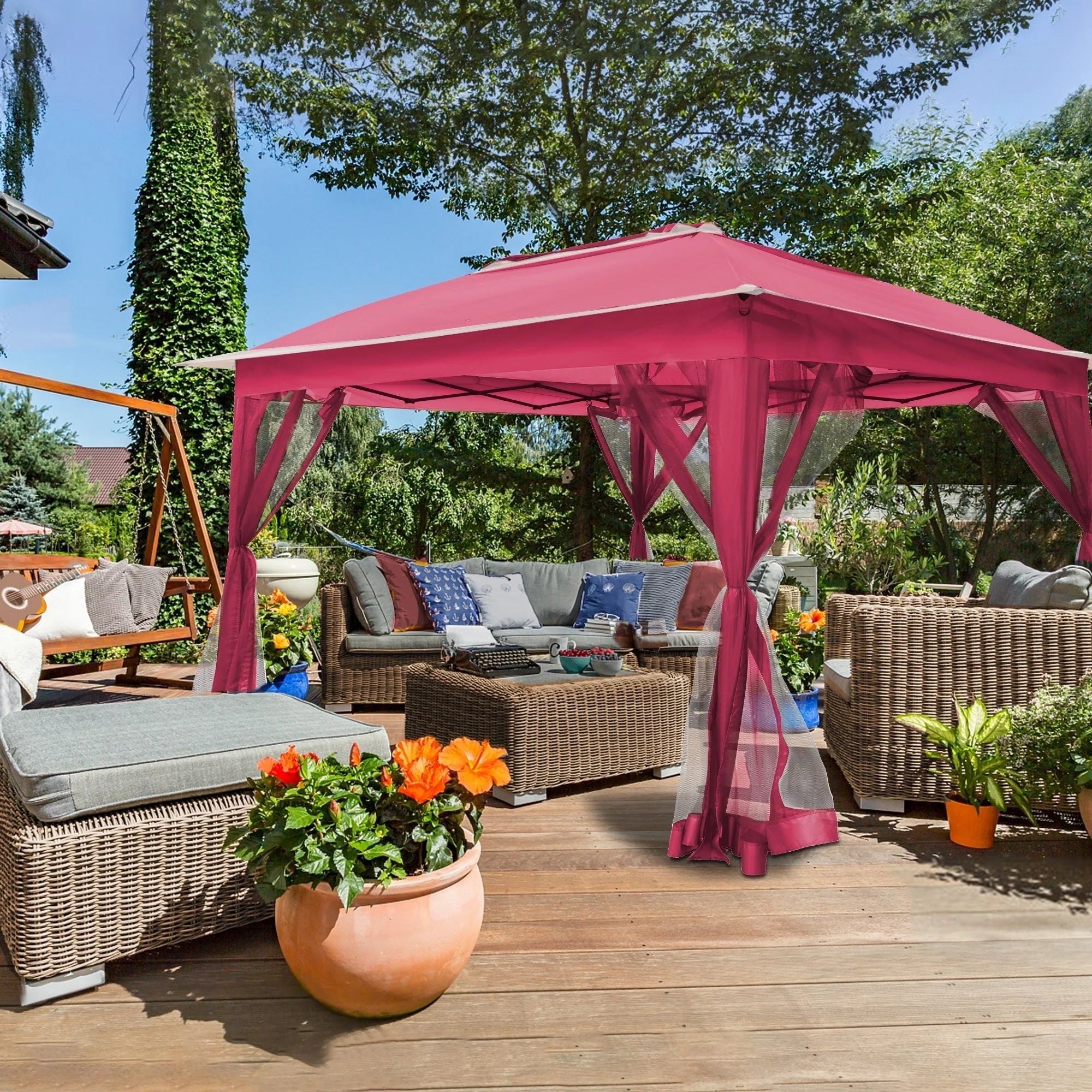 Cozywor Tonnelle escamotable en acier de 3,35 m x 3,35 m avec moustiquaire