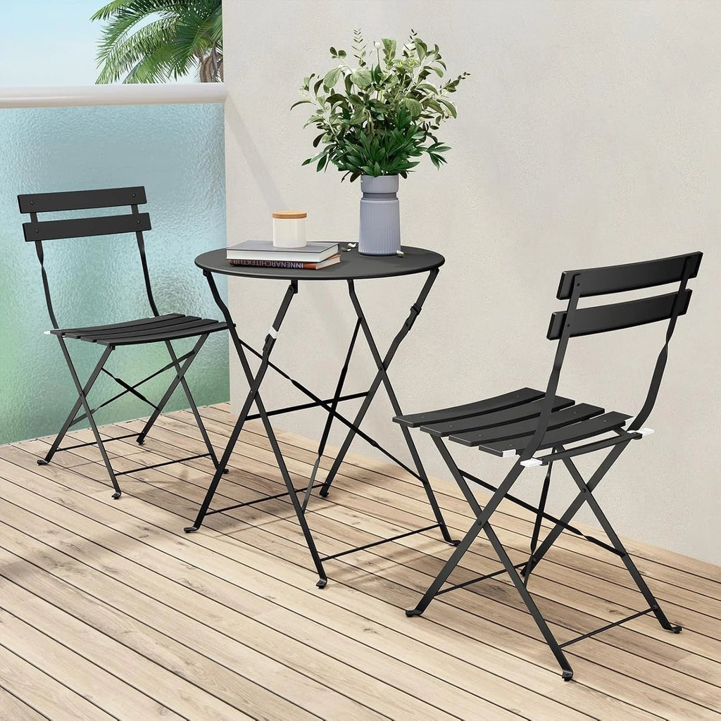 Ensemble bistrot pliant en métal 3 pièces, salon de conversation intérieur/extérieur résistant aux intempéries pour patio, cour, jardin