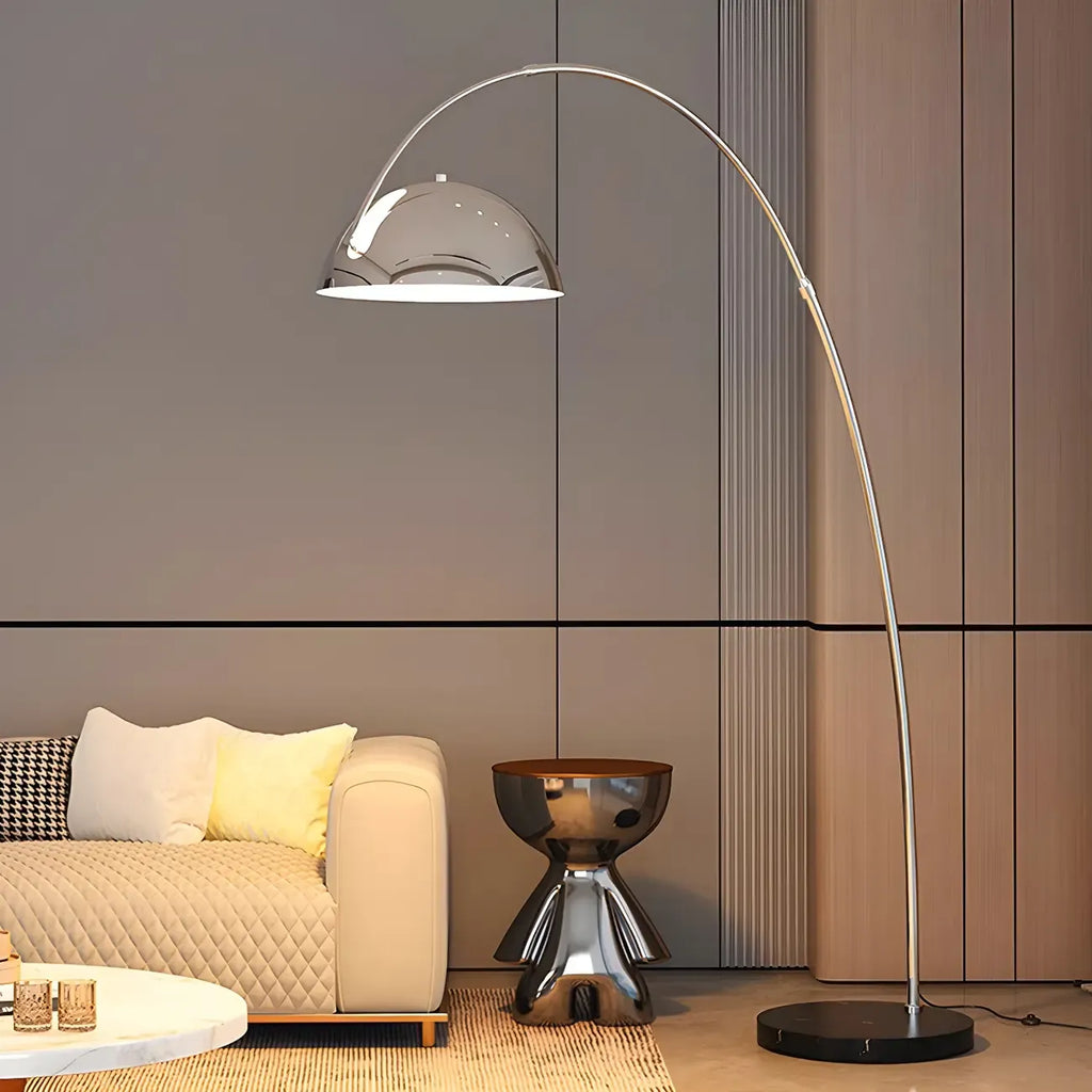 Lampadaire à Arc en Métal Noir avec Abat-jour Dôme Réglable