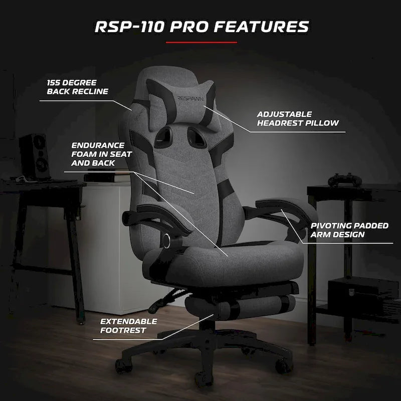 Chaise de jeu RESPAWN 110 Pro - Chaise de jeu avec repose-pieds, chaise de bureau ergonomique