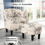 Fauteuil crapaud classique avec revêtement en tissu doux en polyester, repose-pieds inclus