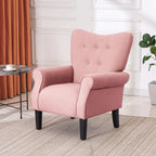 Fauteuil d'appoint moderne Erommy, fauteuil à dossier haut, canapé simple en tissu rembourré avec boutons et pieds en bois pour salon