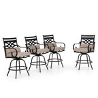 Ensemble de 4 chaises de bar de patio pivotantes en métal avec coussins pour l'extérieur