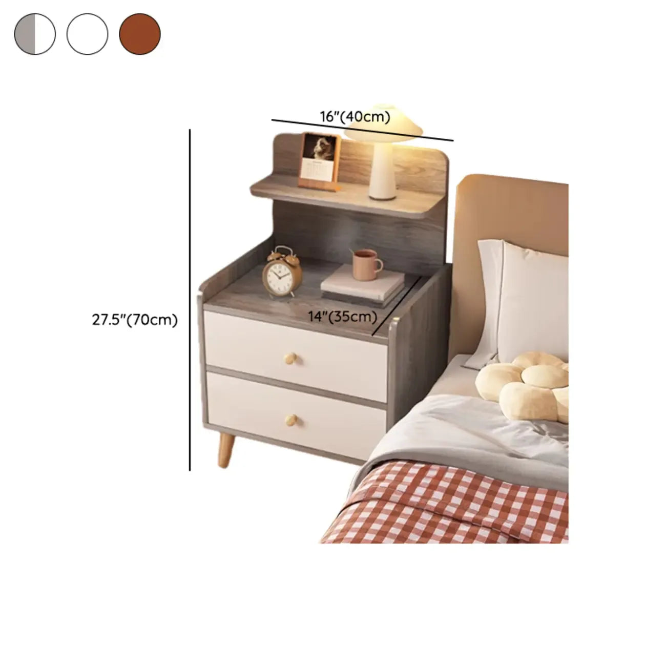 Table de chevet moderne en bois à rangement ouvert avec tiroirs
