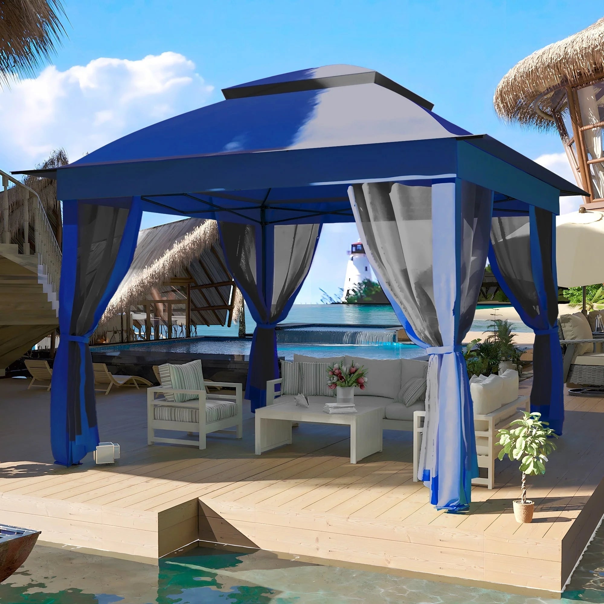 Cozywor Tonnelle escamotable en acier de 3,35 m x 3,35 m avec moustiquaire