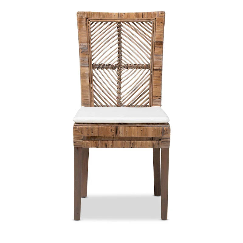 Chaise de salle à manger Laluna en rotin et bois d'acajou de style bohème moderne avec coussin