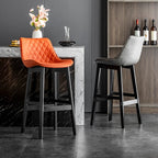 Tabourets de bar en similicuir Mid-Century Modern avec pieds en bois