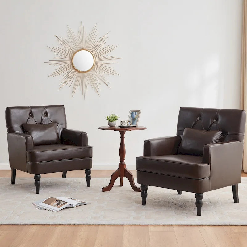 Lot de 2 fauteuils rembourrés avec boutons touffetés et oreiller lombaire beige/gris/bleu clair