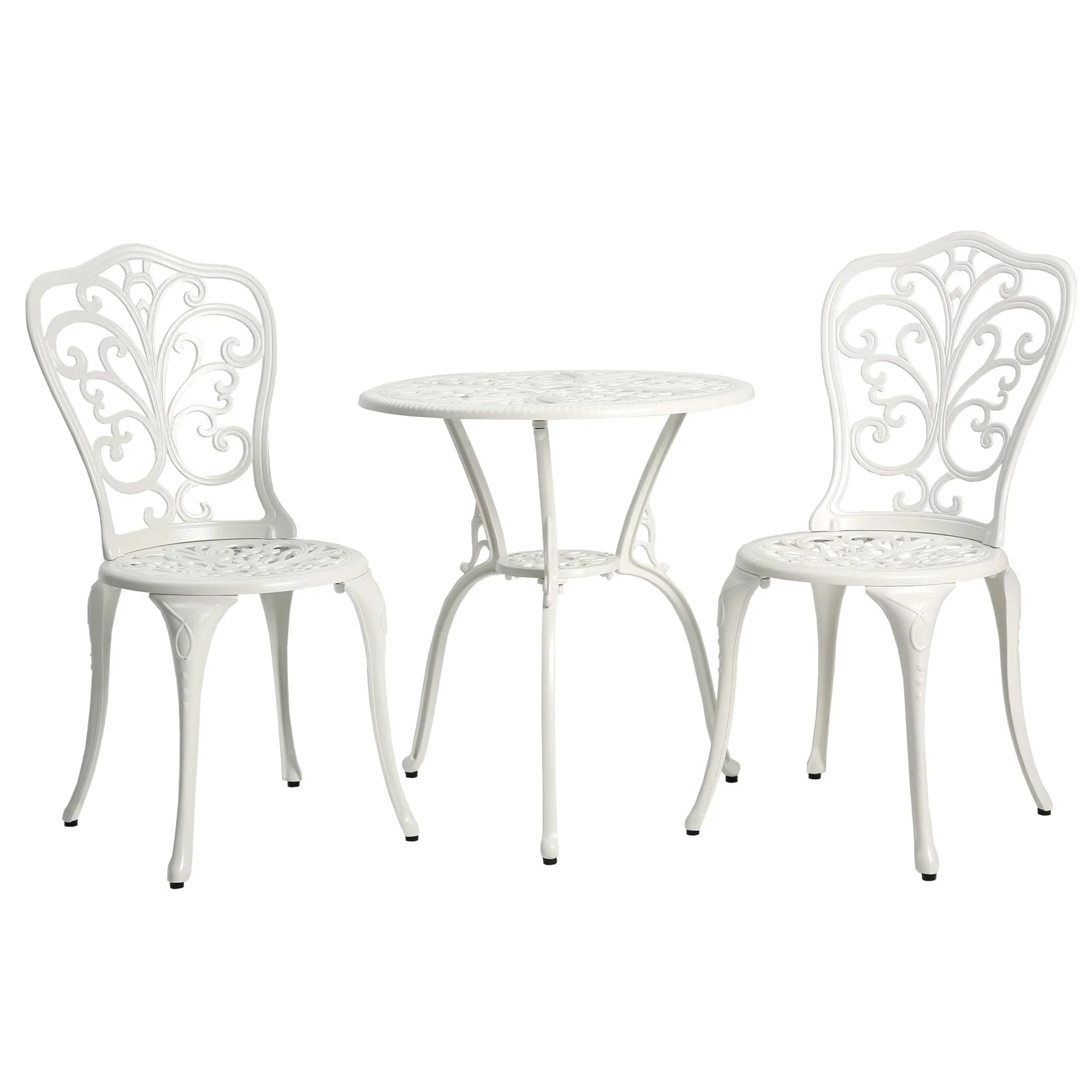 Ensemble de 3 pièces pour terrasse extérieure en aluminium avec table papillon, chaises et trou pour parasol